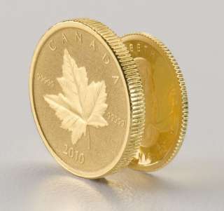Gold Piedfort Maple Leaf Coin compared to a standard thickness Gold 