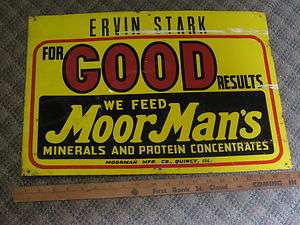 metal tin farm seed company sign MOORMANS FEED collectable  