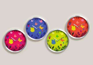 Wanduhr Uhr Kinder Kinderuhr Schmetterling 4 Farben  