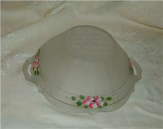 VNTG SHABBY FROSTED HANDLED BOWL HANDPAINTED CHIC ROSES  