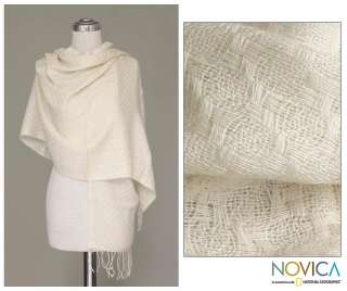 Andean Finesse~Ivory Soft Woven 100% Alpaca Wool SHAWL/  