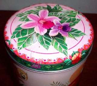 TROPICAL BIRDS AND MONKEY Metal Tin Box Container Canister  