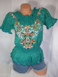   embroidered beaded peasant shirt top blouse S M juniors dressy New