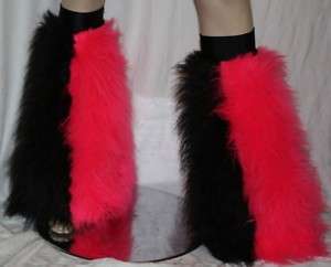 PINK BLACK FLUFFIES FURRY FLUFFY RAVE BOOT COVERS  