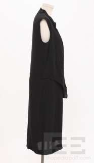 Hermes Black Seamed Cap Sleeve Layered Dress Size 38  