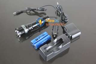 7W CREE LED Flashlight Torch +2 battery +AC/Car Charger  