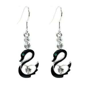  Perfect Gift   High Quality Black Swan Charm Earrings with 