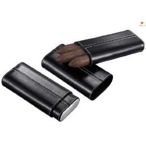 Visol VCASE701 Naturale Black Leather Crushproof Cigar Case with 