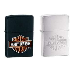 Zippo Lighter Set   Harley Davidson Black Matte Name Logo and Brushed 