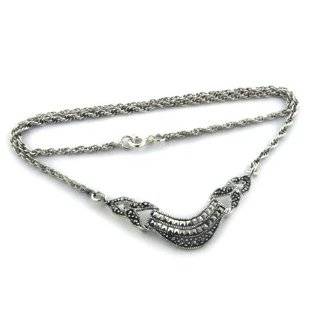  Sterling Silver Antique Design Marcasite Necklace Jewelry