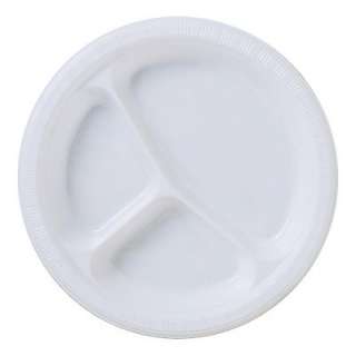 Bright White (White) Plastic Divided Dinner Plates  ThePartyWorks