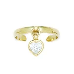  14k Yellow Gold CZ Adjustable Heart Drop Body Jewelry Toe 