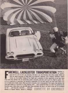 1962 Chevrolet Corvette Skydiver & Parachute Photo Ad  