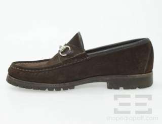 Gucci Mens Brown Suede Silver Horsebit Loafers Size 8D  