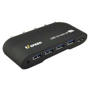  Uspeed USB 3.0 4 Port Hub with Power Adapter and USB 3.0 