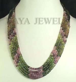 300Cts NATURAL MULTI TOURMALINE BEADS 5 STRAND NECKLACE  