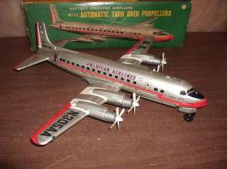   Linemar American Airlines DC7 Tin Toy Airplane in Box Battery Op
