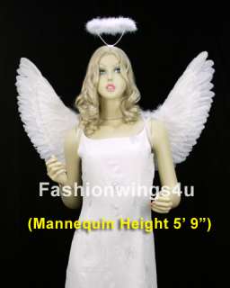 White adult costume feather angel wings headband halo fairy dove bird 