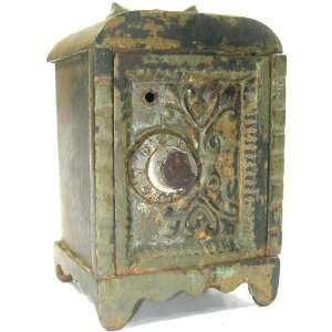  Antique Circa 1900 Cast Iron Combination Safe Toy Bank 