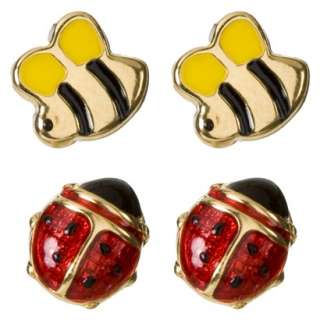 Kids Gold Over Silver Enamel Ladybug and Bee Earring Set   Gold.Opens 