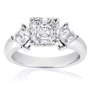 70 Ct Asscher Cut Three Stone Diamond Engagement Ring 14K GOLD SI1 E 