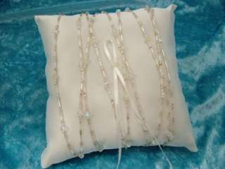 New Ivory Satin Iridescent Beading Ring Bearer Pillow  