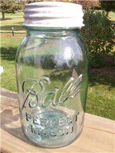 Vintage BALL PERFECT MASON Blue Quart Canning Jar #10 w/ BALL 