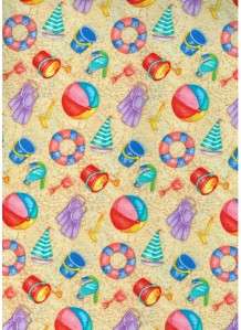 SUMMER BEACH TOYS, BALLS, SAND~ Cotton Quilt Fabric  