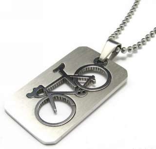 P073 STAINLESS STEEL DOG TAG BIKE BICYCLE PENDANT CHAIN  