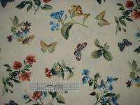   Butterfly Bouquet Cotton Fabric Shower Curtain Blue Green Gold Floral