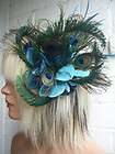 Teal Blue Orchid Flower Peacock Feather Fascinator