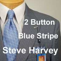 44L STEVE HARVEY 2 Button Blue / Gray Mens Suit   K4  