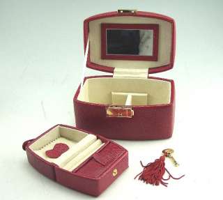 New In Box Oval Red Genuine Leather Jewelry Box with Travel Case 