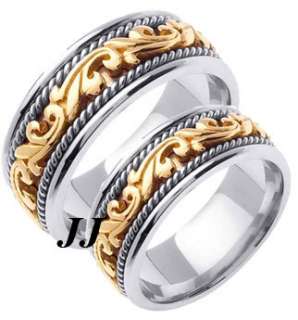   MATCHING WEDDING SET BANDS PAISLEY 14K TWO TONE GOLD RINGS TT 259BS
