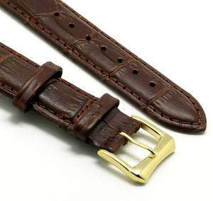 20mm Brown/Gold Leather Watch Band fits Bulova Omega  