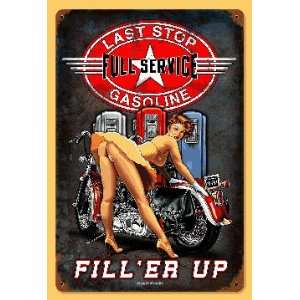   Stop Gasoline Pinup Girl Motorcycle Vintage Metal Sign Automotive
