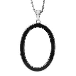    Sterling Silver Black Enamel Circle Pendant Necklace, 18 Jewelry