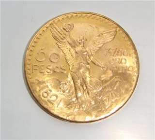   1821 1947 50 Pesos Centenario Series Gold Brilliant Uncirculated Coin