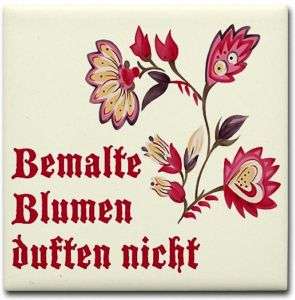 German Old Saying Painted Flowers Ceramic Art Tile NEW  