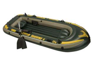 Intex Seahawk 4 Man Inflatable Boat Kit with Oars, Pump & Fishing Rod 