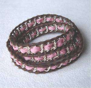 Chan Luu Pink and Brown Wrap Bracelet with Silver New  