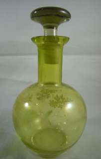 Antique Enamel Light Green Crystal Perfume Bottle  