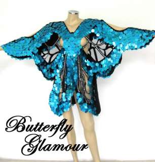 BLUE SEQUIN Cover up Drag Queen butterfly Dance dress  