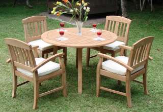   Teak 5pc Dining 52 Round Table 4 Arm Chair Set Outdoor Patio NW