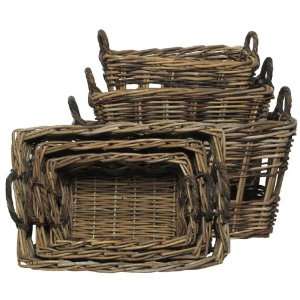  Country Rattan Rectangle Baskets Set / 3 L 25 X 15.5 x 