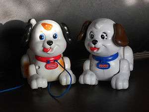 TWO Fisher Price Lil Snoopy Puppy Dog Pull Toy Mattel  