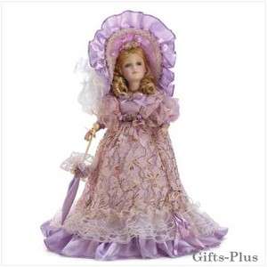 Lavender LADY COLLECTIBLE PORCELAIN DOLL stand included 22 1/2H 