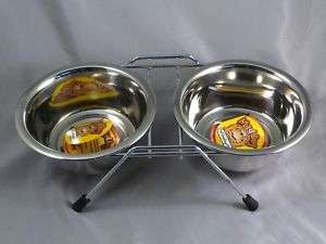 Double Diner Stainless Steel w/stand 3 Quart Dog Bowl  