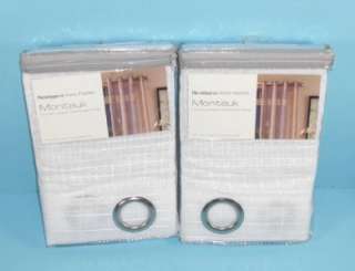   Montauk Metallic White Box Print Sheer Grommet Panels Drapes 53x84