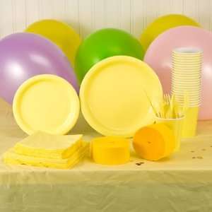 Yellow Plastic Party Eatery Set (Napkins, Cups, Plates, Spoons, Forks 